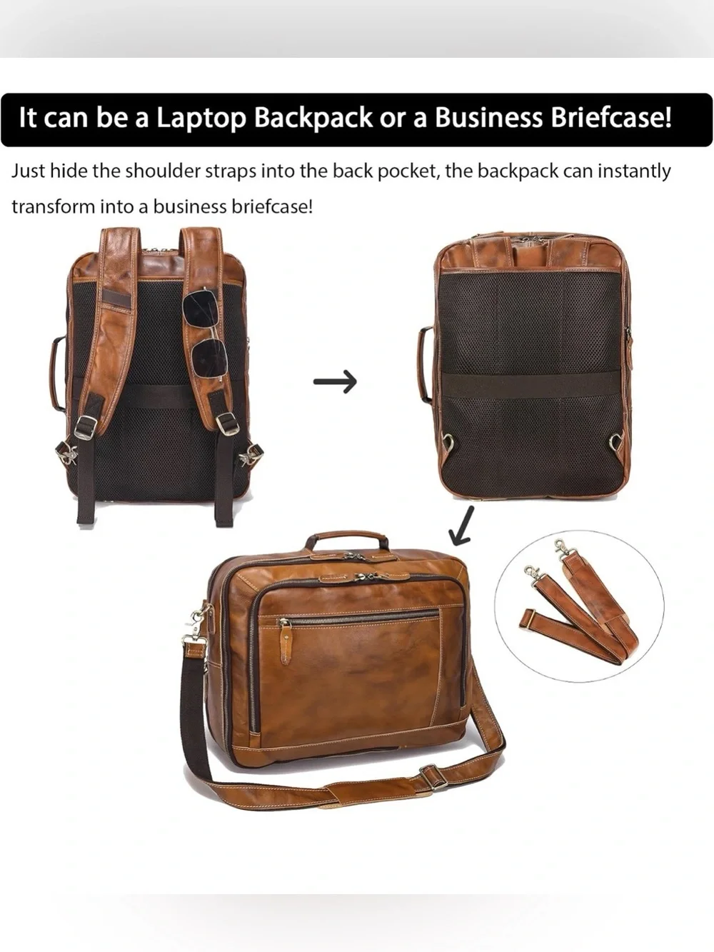 Lannsyne Vintage Genuine Leather Backpack 17” Laptop Expandable Briefcase Bag